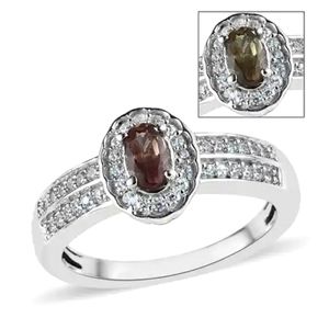 NWT Rare Bekily Color Change Garnet Halo Ring in Platinum Over Sterling Silver
